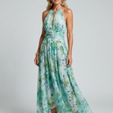 Marija | Halter Midi Ruha Ráncokkal és Puha Virágmintával