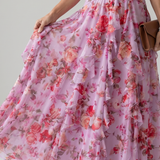 Dragana | Nyakpántos Ráncos Bodice Virágos Maxi Ruha