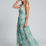Marija | Halter Midi Ruha Ráncokkal és Puha Virágmintával