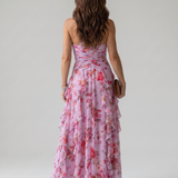 Dragana | Nyakpántos Ráncos Bodice Virágos Maxi Ruha