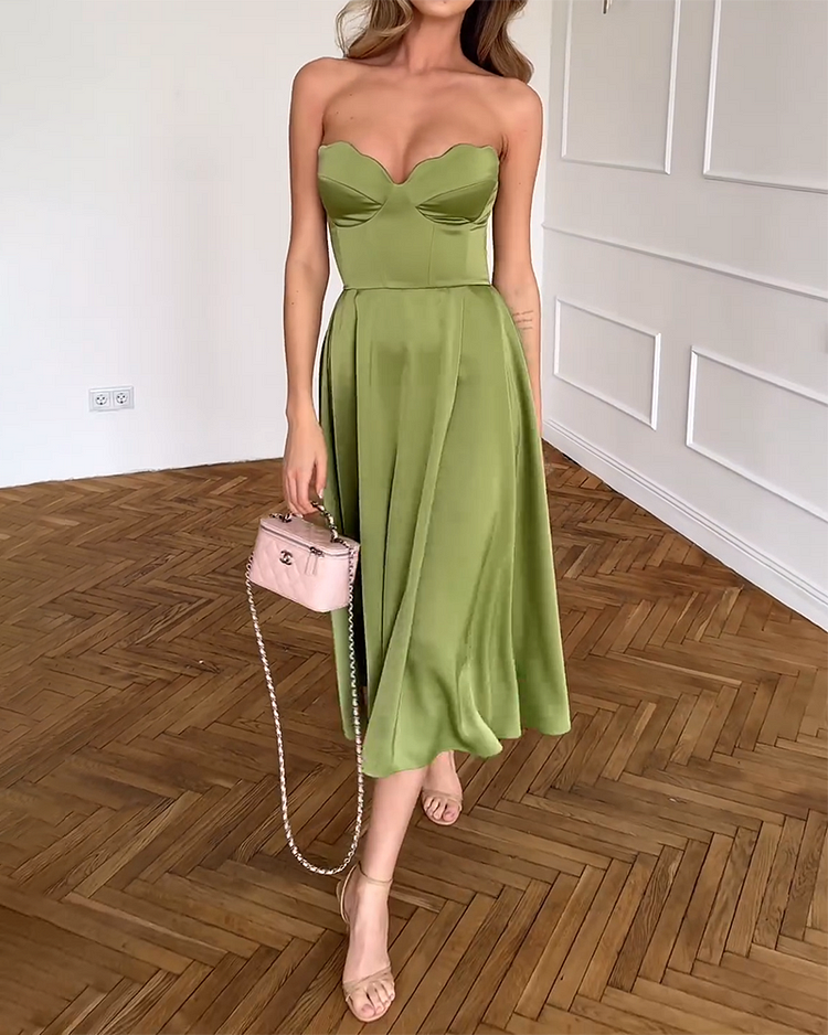 Liora | Elegáns Midi Ruha Pántok Nélkül
