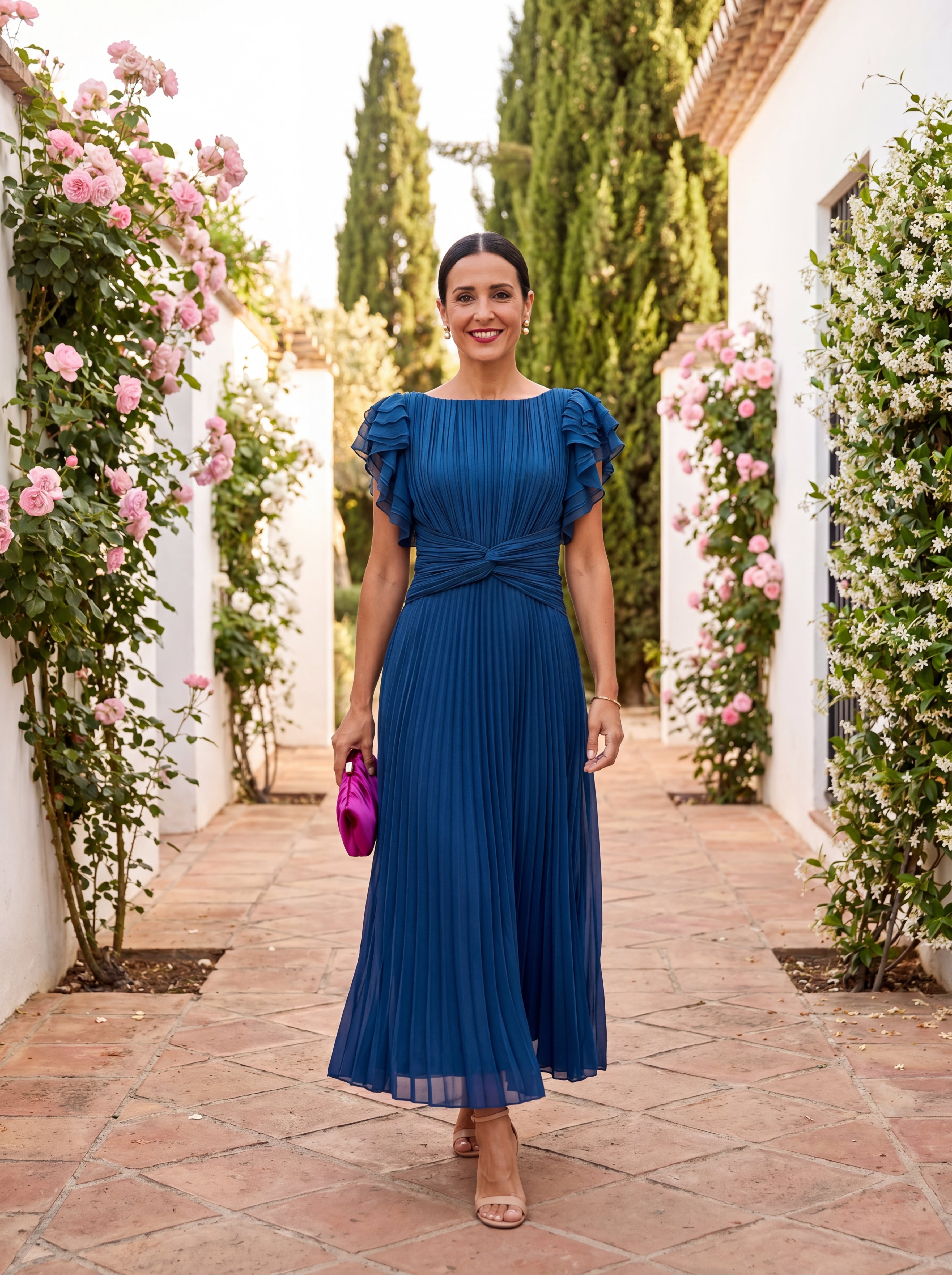 Seraphina | Elegáns Maxi Ráncolt Ruha Megkötött Derékkal