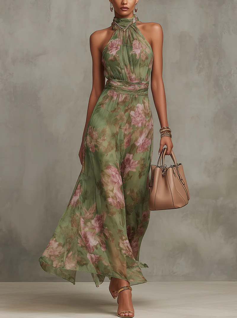 Livia | Elegáns Maxi Halter Ruha Virágokkal