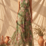 Livia | Elegáns Maxi Halter Ruha Virágokkal