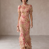 Rosário | Hosszú Virágos Chiffon Ruha